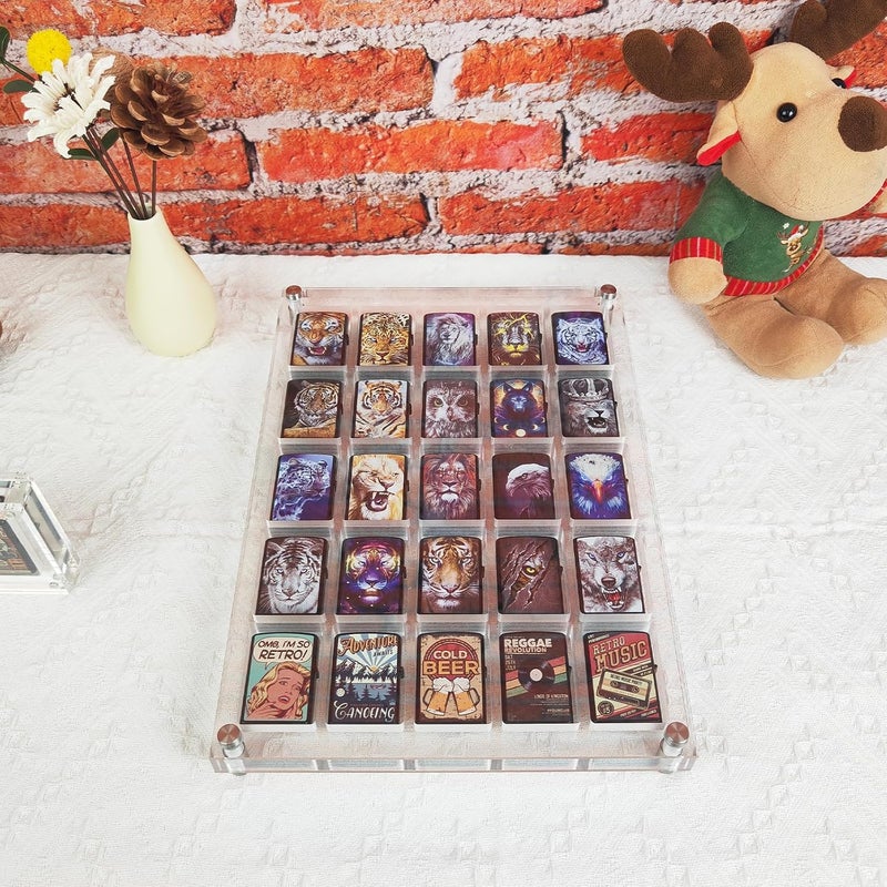 WEIMINLI 25-Slot Wall-Mounted Acrylic Display Case for Zippo Lighters - Clear Collector Cabinet, for Men and Lighter Enthusiasts - Image 4